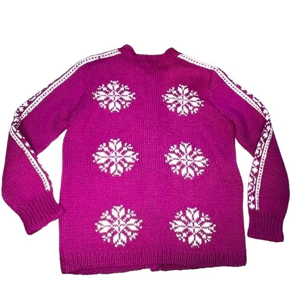HAND-KNIT Vintage Snowflake Cardigan Sweater Magenta Purple Women's Size S - Picture 6 of 15